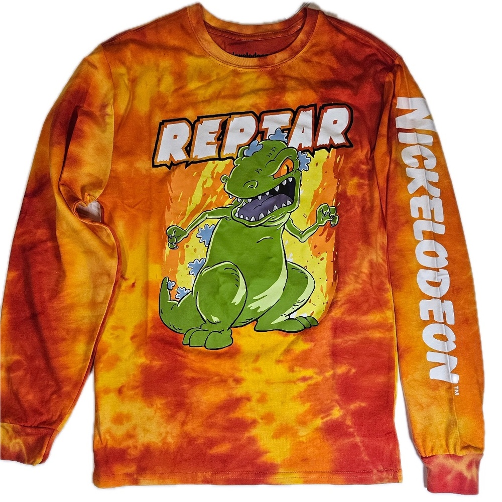 Rugrats Reptar Shirt‎ Mens Small Orange Red Tie Dye Long Sleeve Nickelodeon